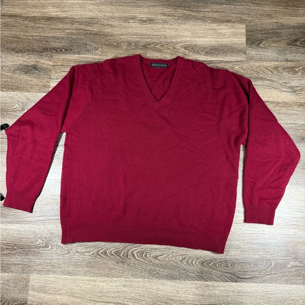Geoffrey Beene Sweater Men's L Red V-Neck Long‎ Sleeve Lightweight Preppy Cozy